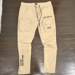 Men's Beige Cargo Pants with Pockets (Size XL Slim) (fits 34-36)